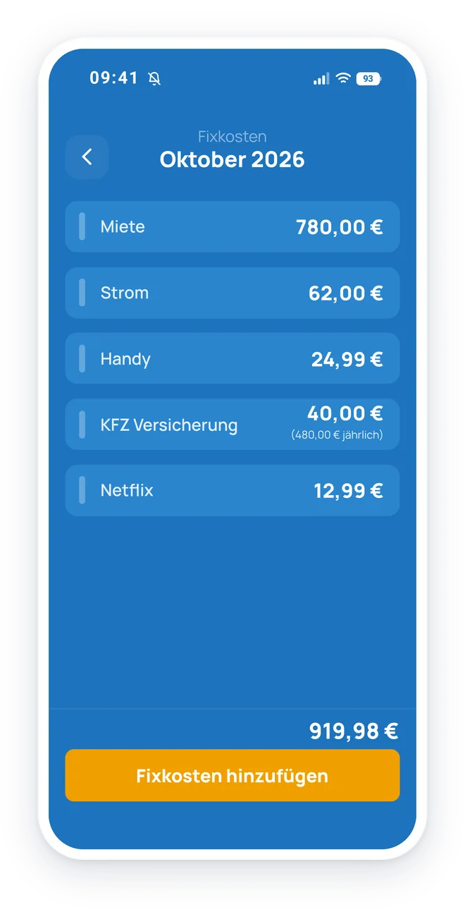 Fixkosten in der App eintragen