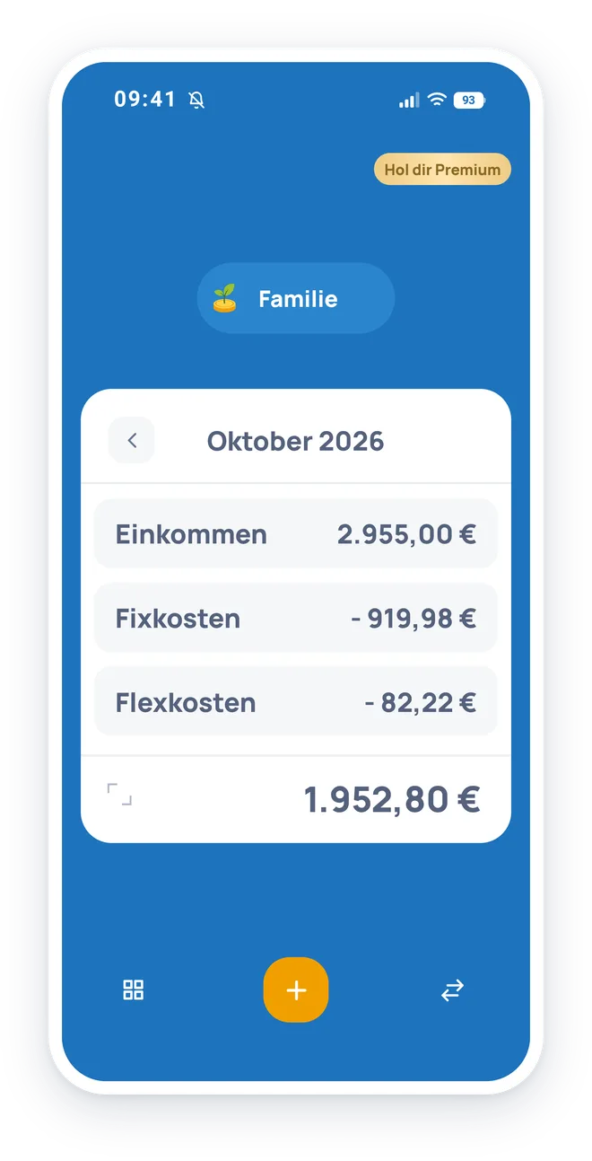 Dashboard der App mit dem Überblick über den laufenden Monat